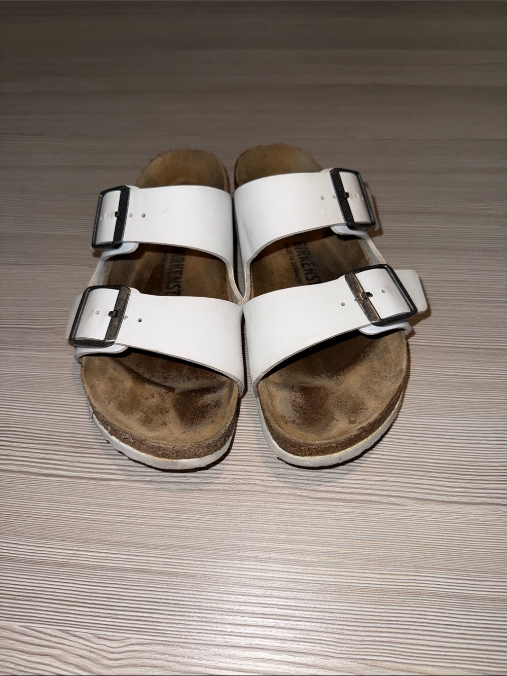 Birkenstock White Double Buckle Slide Sandals